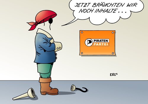 Cartoon: Piraten (medium) by Erl tagged piraten,partei,piratenpartei,parteitag,suche,inhalte,form,kleidung,kopftuch,augebklappe,holzbein,enterhaken,wahlplakat,plakat,piraten,partei,piratenpartei,parteitag,suche,inhalte,form,kleidung,kopftuch,augebklappe,holzbein,enterhaken,wahlplakat,plakat