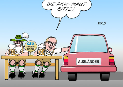 Cartoon: PKW-Maut (medium) by Erl tagged pkw,maut,ausländer,deutsche,deutschland,verkehrsminister,alexander,dobrindt,csu,wahlkampf,thema,stammtisch,politik,straße,verkahr,infrastruktur,abgabe,eu,recht,diskriminierung,karikatur,erl,pkw,maut,ausländer,deutsche,deutschland,verkehrsminister,alexander,dobrindt,csu,wahlkampf,thema,stammtisch,politik,straße,verkahr,infrastruktur,abgabe,eu,recht,diskriminierung