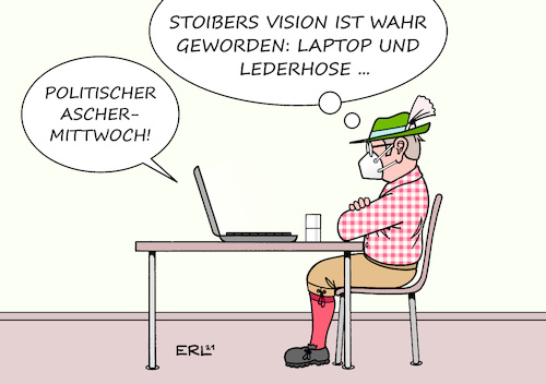 Cartoon: Politischer Aschermittwoch (medium) by Erl tagged politik,politischer,aschermittwoch,wahlkampf,reden,stimmung,bierzelt,corona,virus,pandemie,covid19,video,streaming,digital,laptop,lederhose,edmund,stoiber,karikatur,erl,politik,politischer,aschermittwoch,wahlkampf,reden,stimmung,bierzelt,corona,virus,pandemie,covid19,video,streaming,digital,laptop,lederhose,edmund,stoiber,karikatur,erl