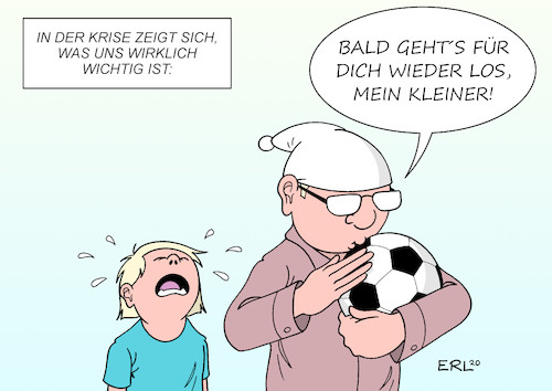 Cartoon: Prioritäten (medium) by Erl tagged politik,corona,pandemie,virus,covid19,kontaktverbot,schließung,kitas,kindergärten,schulen,lockerungen,bundesliga,spiele,fußball,wichtig,kinder,deutscher,michel,karikatur,erl,politik,corona,pandemie,virus,covid19,kontaktverbot,schließung,kitas,kindergärten,schulen,lockerungen,bundesliga,spiele,fußball,wichtig,kinder,deutscher,michel,karikatur,erl