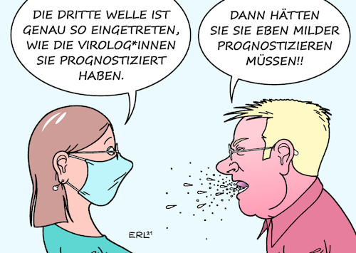 Cartoon: Prognose Dritte Welle (medium) by Erl tagged politik,corona,virus,pandemie,covid19,dritte,welle,prognose,virologinnen,virologen,exakt,genau,coronaleugner,querdenker,feindbild,wissenschaft,sündenbock,maske,maskenverweigerer,karikatur,erl,politik,corona,virus,pandemie,covid19,dritte,welle,prognose,virologinnen,virologen,exakt,genau,coronaleugner,querdenker,feindbild,wissenschaft,sündenbock,maske,maskenverweigerer,karikatur,erl