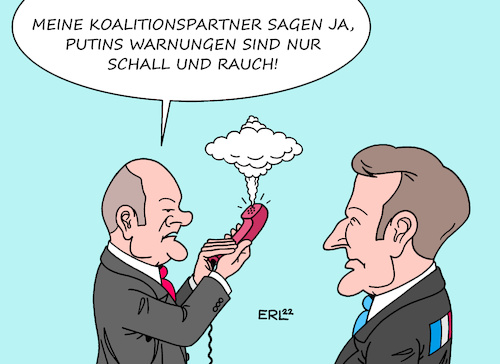 Cartoon: Putins Warnung (medium) by Erl tagged politik,krieg,russland,ukraine,telefonat,bundeskanzler,olaf,scholz,präsident,emmanuel,macron,wladimir,putin,warnung,waffenlieferungen,drohung,atomkrieg,telefon,deutschland,frankreich,karikatur,erl,politik,krieg,russland,ukraine,telefonat,bundeskanzler,olaf,scholz,präsident,emmanuel,macron,wladimir,putin,warnung,waffenlieferungen,drohung,atomkrieg,telefon,deutschland,frankreich,karikatur,erl