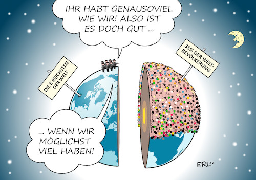 Cartoon: Reichtum Verteilung (medium) by Erl tagged reichtum,armut,verteilung,erde,welt,acht,personen,gleich,viel,vermögen,drittel,weltbevölkerung,ungleichheit,ungerechtigkeit,gerechtigkeit,konflikte,geld,gier,kapitalismus,karikatur,erl,reichtum,armut,verteilung,erde,welt,acht,personen,gleich,viel,vermögen,drittel,weltbevölkerung,ungleichheit,ungerechtigkeit,gerechtigkeit,konflikte,geld,gier,kapitalismus,karikatur,erl