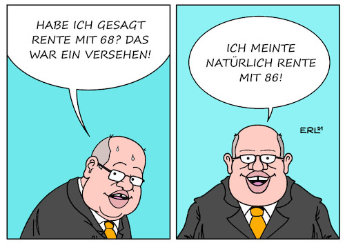 Cartoon: Rente mit 68 (medium) by Erl tagged politik,finanzen,arbeit,rente,alter,altersvorsorge,renteneintritt,vorschlag,68,rentenbeiträge,rentenhöhe,rentnerin,rentner,wirtschaft,wirtschaftsminister,peter,altmaier,cdu,karikatur,erl,politik,finanzen,arbeit,rente,alter,altersvorsorge,renteneintritt,vorschlag,68,rentenbeiträge,rentenhöhe,rentnerin,rentner,wirtschaft,wirtschaftsminister,peter,altmaier,cdu,karikatur,erl