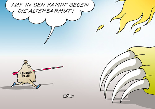 Cartoon: Rentenplus (medium) by Erl tagged rente,plus,kampf,altersarmut,rentner,geld,drache,geldsack,lanze,karikatur,erl,rente,plus,kampf,altersarmut,rentner,geld,drache,geldsack,lanze,karikatur,erl