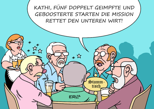 Cartoon: Rettung Wirtschaft (medium) by Erl tagged politik,corona,virus,pandemie,covid19,mpk,bund,länder,treffen,beschluss,maßnahmen,gaststätte,restaurant,wirtschaft,rettung,booster,impfung,stammtisch,bier,korn,karikatur,erl,politik,corona,virus,pandemie,covid19,mpk,bund,länder,treffen,beschluss,maßnahmen,gaststätte,restaurant,wirtschaft,rettung,booster,impfung,stammtisch,bier,korn,karikatur,erl