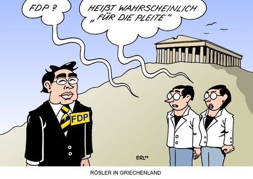 Cartoon: Rösler in Griechenland (medium) by Erl tagged griechenland,schulden,krise,kredit,hilfspaket,rettungsschirm,euro,deutschland,bundeswirtschaftsminister,philipp,rösler,fdp,insolvenz,geordnet,pleite,akropolis,griechenland,schulden,krise,kredit,hilfspaket,rettungsschirm,euro,deutschland,bundeswirtschaftsminister