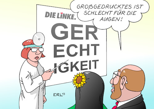 Cartoon: Rot-Rot-Grün (medium) by Erl tagged die,linke,partei,parteitag,wahlprogramm,bundestagswahl,soziale,gerechtigkeit,angebot,spd,bündnis,90,grünen,zaudern,kanzlerkandidat,martin,schulz,rot,grün,angst,wähler,abschreckung,sehtest,buchstaben,groß,augen,arzt,karikatur,erl,die,linke,partei,parteitag,wahlprogramm,bundestagswahl,soziale,gerechtigkeit,angebot,spd,bündnis,90,grünen,zaudern,kanzlerkandidat,martin,schulz,rot,grün,angst,wähler,abschreckung,sehtest,buchstaben,groß,augen,arzt,karikatur,erl