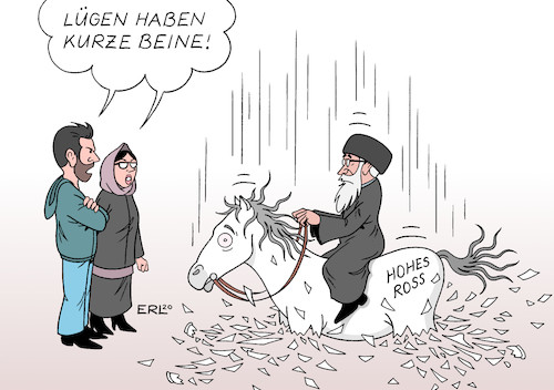 Cartoon: runtergekommen (medium) by Erl tagged politik,iran,abschuss,passagierflugzeug,vertuschung,kehrtwende,offenlegung,lüge,regime,mullah,proteste,regimegegner,pferd,lügen,haben,kurze,beine,hohes,ross,karikatur,erl,politik,iran,abschuss,passagierflugzeug,vertuschung,kehrtwende,offenlegung,lüge,regime,mullah,proteste,regimegegner,pferd,lügen,haben,kurze,beine,hohes,ross,karikatur,erl