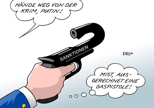 Cartoon: Sanktionen (medium) by Erl tagged ukraine,russland,krim,konflikt,putin,militär,einsatz,besetzung,sanktionen,gas,abhängigkeit,eu,drohung,gaspistole,ukraine,russland,krim,konflikt,putin,militär,einsatz,besetzung,sanktionen,gas,abhängigkeit,eu,drohung,gaspistole