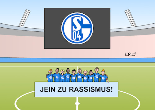 Cartoon: Schalke 04 (medium) by Erl tagged politik,sport,fußball,rassismus,schalke,04,präsident,clemens,tönnies,rede,afrika,rassistisch,konsequenz,ämter,pause,drei,monate,halbherzig,karikatur,erl,politik,sport,fußball,rassismus,schalke,04,präsident,clemens,tönnies,rede,afrika,rassistisch,konsequenz,ämter,pause,drei,monate,halbherzig,karikatur,erl