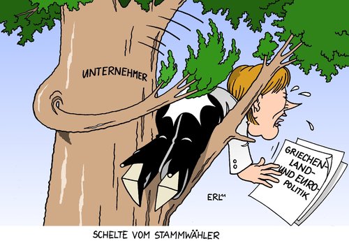 Cartoon: Schelte vom Stammwähler (medium) by Erl tagged cdu,vorsitz,bundeskanzlerin,angela,merkel,partei,regierung,schwarz,gelb,kurs,euro,griechenland,politik,kritik,schelte,unternehmer,unternehmen,familienunternehmen,wähler,stammwähler,hintern,voll,csu,fdp,cdu,vorsitz,bundeskanzlerin,angela merkel,regierung,schwarz,gelb,griechenland,angela,merkel