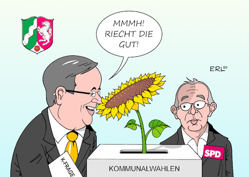 Cartoon: Schnupperkurs (medium) by Erl tagged politik,wahl,kommunalwahlen,nrw,stimmungstest,ministerpräsident,armin,laschet,frage,ambitionen,kanzlerkandidat,cdu,koaltion,bund,schwarz,grün,umfragen,umfragehoch,bündnis,90,die,grünen,spd,norbert,walter,borjans,wahlurne,schnupperkurs,sonnenblume,karikatur,erl,politik,wahl,kommunalwahlen,nrw,stimmungstest,ministerpräsident,armin,laschet,frage,ambitionen,kanzlerkandidat,cdu,koaltion,bund,schwarz,grün,umfragen,umfragehoch,bündnis,90,die,grünen,spd,norbert,walter,borjans,wahlurne,schnupperkurs,sonnenblume,karikatur,erl