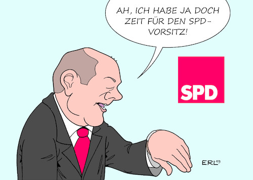 Cartoon: Scholz (medium) by Erl tagged politik,partei,spd,suche,vorsitz,finanzminister,olaf,scholz,absage,zeit,zeitmangel,zusage,uhr,armbanduhr,karikatur,erl,politik,partei,spd,suche,vorsitz,finanzminister,olaf,scholz,absage,zeit,zeitmangel,zusage,uhr,armbanduhr,karikatur,erl