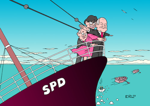 Cartoon: Scholz (medium) by Erl tagged politik,partei,spd,frage,kanzlerkandidat,olaf,scholz,vorsitzende,saskia,esken,norbert,walter,borjans,kurs,schiff,titanic,film,szene,sinkendes,umfragetief,karikatur,erl,politik,partei,spd,frage,kanzlerkandidat,olaf,scholz,vorsitzende,saskia,esken,norbert,walter,borjans,kurs,schiff,titanic,film,szene,sinkendes,umfragetief,karikatur,erl