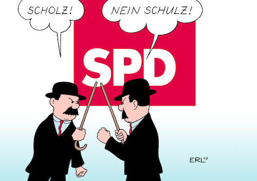 Cartoon: Scholz und Schulz (medium) by Erl tagged spd,sozialdemokraten,partei,analyse,niederlage,bundestagswahl,opposition,kanzlerkandidat,vorsitzender,martin,schulz,kurs,korrektur,links,kritik,olaf,scholz,bürgermeister,hamburg,richtung,mitte,richtungsstreit,soziale,gerechtigkeit,schulze,und,schultze,tim,spd,sozialdemokraten,partei,niederlage,bundestagswahl,opposition,martin,schulz,kurs,korrektur,links,kritik,olaf,scholz,richtung,mitte,richtungsstreit,soziale,gerechtigkeit,schulze,und,schultze,tim,struppi,comic,karikatur,erl