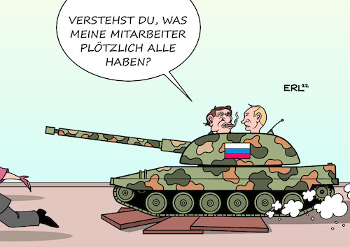 Cartoon: Schröder versteht es nicht (medium) by Erl tagged politik,krieg,angriff,angriffskrieg,überfall,präsident,wladimir,putin,russland,ukraine,reaktion,sanktionen,mitarbeiter,altkanzler,gerhard,schröder,freund,lobbyist,gas,gazprom,rosneft,panzer,karikatur,erl,politik,krieg,angriff,angriffskrieg,überfall,präsident,wladimir,putin,russland,ukraine,reaktion,sanktionen,mitarbeiter,altkanzler,gerhard,schröder,freund,lobbyist,gas,gazprom,rosneft,panzer,karikatur,erl