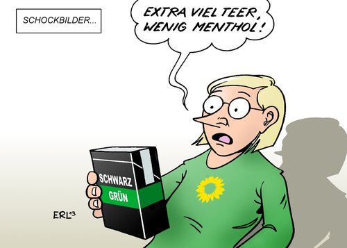 Cartoon: Schwarz Grün Schockbilder (medium) by Erl tagged wahl,bundestag,sieg,cdu,csu,regierung,regierungsbildung,koalition,partner,suche,gespräche,schwarz,grün,grüne,eu,tabak,rauchen,werbung,packung,schockbilder,teer,menthol,wahl,bundestag,sieg,cdu,csu,regierung,regierungsbildung,koalition,partner,suche,gespräche,schwarz,grün,grüne,eu,tabak,rauchen,werbung,packung,schockbilder,teer,menthol