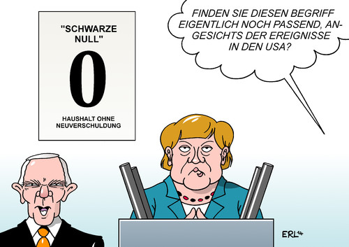 Cartoon: Schwarze Null (medium) by Erl tagged haushalt,2015,schwarze,null,neuverschuldung,schulden,geld,finanzen,finanzminister,wolfgang,schäuble,bundeskanzlerin,angela,merkel,regierung,opposition,usa,rassismus,schwarz,weiß,polizei,gewalt,ferguson,karikatur,erl,haushalt,2015,schwarze,null,neuverschuldung,schulden,geld,finanzen,finanzminister,wolfgang,schäuble,bundeskanzlerin,angela,merkel,regierung,opposition,usa,rassismus,schwarz,weiß,polizei,gewalt,ferguson