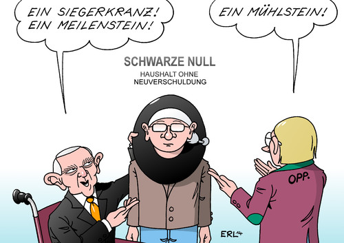 Cartoon: Schwarze Null (medium) by Erl tagged haushalt,2015,neuverschuldung,schwarze,null,geld,etat,finanzen,politik,regierung,koalition,cdu,csu,spd,deutschland,finanzminister,schäuble,siegerkranz,meilenstein,opposition,mühlstein,bürger,michel,karikatur,erl,haushalt,2015,neuverschuldung,schwarze,null,geld,etat,finanzen,politik,regierung,koalition,cdu,csu,spd,deutschland,finanzminister,schäuble,siegerkranz,meilenstein,opposition,mühlstein,bürger,michel