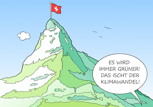 Cartoon: Schweiz (medium) by Erl tagged schweiz,wahl,parlament,parlamentswahl,stimmen,gewinne,die,grünen,grünliberale,klima,klimawandel,erderwärmung,matterhorn,grün,karikatur,erl,schweiz,wahl,parlament,parlamentswahl,stimmen,gewinne,die,grünen,grünliberale,klima,klimawandel,erderwärmung,matterhorn,grün,karikatur,erl