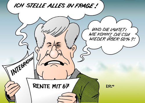 Cartoon: Seehofer (medium) by Erl tagged seehofer,horst,csu,integration,rente,67,veto,umfage,absturz,verweigerung,wählerstimmen,horst seehofer,csu,integration,rente,67,veto,verweigerung,wählerstimmen,absturz,horst,seehofer