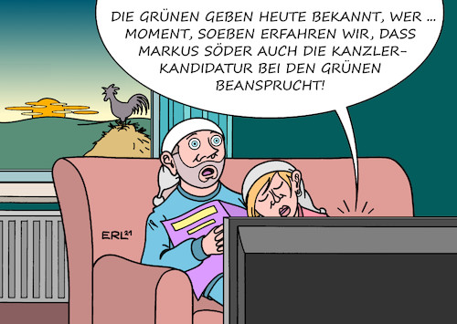 Cartoon: Sensation (medium) by Erl tagged politik,partei,cdu,csu,union,kanzlerkandidat,machtkampf,armin,laschet,markus,söder,alphatier,ego,bündnis,90,die,grünen,grüne,kanzlerkandidatin,annalena,baerbock,robert,habeck,einigung,friedlich,geordnet,fernsehen,morgen,dämmerung,sonnenaufgang,hahn,mist,karikatur,erl,politik,partei,cdu,csu,union,kanzlerkandidat,machtkampf,armin,laschet,markus,söder,alphatier,ego,bündnis,90,die,grünen,grüne,kanzlerkandidatin,annalena,baerbock,robert,habeck,einigung,friedlich,geordnet,fernsehen,morgen,dämmerung,sonnenaufgang,hahn,mist,karikatur,erl