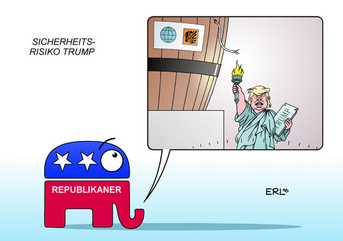 Cartoon: Sicherheitsrisiko Trump (medium) by Erl tagged usa,wahl,präsident,präsidentschaftswahl,republikaner,donald,trump,populismus,sicherheitsrisiko,einschätzung,parteifreunde,spiel,feuer,pulverfass,erde,welt,elefant,karikatur,erl,usa,wahl,präsident,präsidentschaftswahl,republikaner,donald,trump,populismus,sicherheitsrisiko,einschätzung,parteifreunde,spiel,feuer,pulverfass,erde,welt,elefant,karikatur,erl