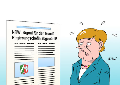 Cartoon: Signal (medium) by Erl tagged wahl,landtagswahl,nordrhein,westfalen,niederlage,spd,ministerpräsidentin,hannelore,kraft,regierungschefin,rücktritt,signal,bund,bundestagswahl,bundeskanzlerin,angela,merkel,karikatur,erl,wahl,landtagswahl,nordrhein,westfalen,niederlage,spd,ministerpräsidentin,hannelore,kraft,regierungschefin,rücktritt,signal,bund,bundestagswahl,bundeskanzlerin,angela,merkel,karikatur,erl