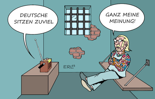 Cartoon: Sitzen (medium) by Erl tagged politik,gesundheit,studie,deutsche,sitzen,bewegung,ernährung,rauchen,alkohol,stress,gefängnis,karikatur,erl,politik,gesundheit,studie,deutsche,sitzen,bewegung,ernährung,rauchen,alkohol,stress,gefängnis,karikatur,erl