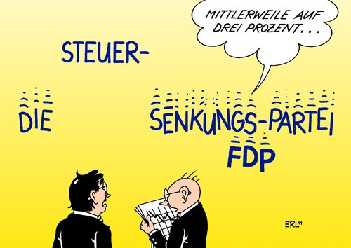 Cartoon: So war das nicht gedacht (medium) by Erl tagged drei,einbruch,umfragewerte,umfrage,wahlversprechen,image,partei,steuersenkung,fdp,prozent,wähler,wählerstimmen,fdp,steuersenkung,image,partei,wahlversprechen,umfrage,umfragewerte,einbruch,drei,prozent