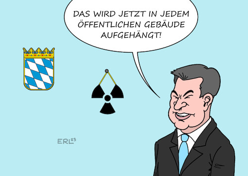 Cartoon: Söder-Erlass (medium) by Erl tagged politik,energie,deutschland,ausstieg,atomenergie,atomkraft,kernenergie,kernkraft,abschaltung,atomkraftwerke,akw,markus,söder,csu,bayern,festhalten,alleingang,betrieb,isar,kreuzerlass,karikatur,erl,politik,energie,deutschland,ausstieg,atomenergie,atomkraft,kernenergie,kernkraft,abschaltung,atomkraftwerke,akw,markus,söder,csu,bayern,festhalten,alleingang,betrieb,isar,kreuzerlass,karikatur,erl