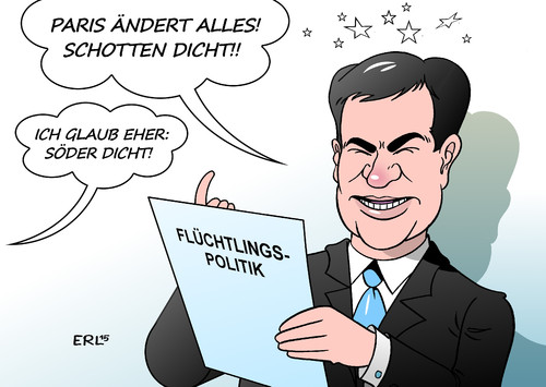 Cartoon: Söder (medium) by Erl tagged terror,anschläge,paris,frankreich,is,islamismus,reaktion,markus,söder,csu,flüchtlinge,flüchtlingspolitik,änderung,gefahr,abwehr,abschottung,schotten,dicht,betrunken,rechtspopulismus,karikatur,erl,terror,anschläge,paris,frankreich,is,islamismus,reaktion,markus,söder,csu,flüchtlinge,flüchtlingspolitik,änderung,gefahr,abwehr,abschottung,schotten,dicht,betrunken,rechtspopulismus,karikatur,erl