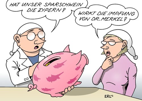 Cartoon: Spareinlagen (medium) by Erl tagged zypern,krise,schulden,banken,rettung,beteiligung,sparer,eu,angst,misstrauen,bundeskanzlerin,angela,merkel,sicherheit,krankheit,impfung,sparschwein,zypern,krise,schulden,banken,rettung,beteiligung,sparer,eu,angst,misstrauen,bundeskanzlerin,angela,merkel,sicherheit,krankheit,impfung,sparschwein