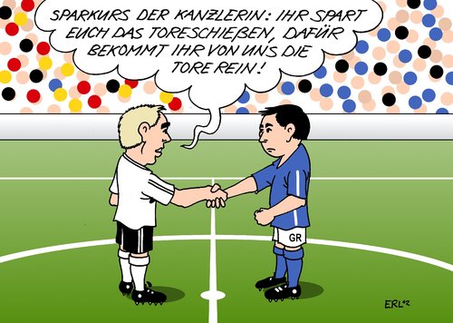 Cartoon: Sparkurs (medium) by Erl tagged spardiktat,sparkurs,sparen,rettungsschirm,krise,schulden,euro,politik,merkel,griechenland,deutschland,viertelfinale,europameisterschaft,em,fußball,philipp,lahm,fußball,em,europameisterschaft,viertelfinale,deutschland,griechenland,merkel