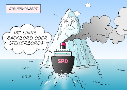 Cartoon: SPD-Steuerkonzept (medium) by Erl tagged spd,sozialdemokraten,steuerkonzept,entlastung,mitte,reichensteuer,spitzensteuersatz,umverteilung,halbherzigkeit,links,kanzlerkandidat,martin,schulz,umfragetief,beliebtheit,bundeskanzlerin,angela,merkel,bundestagswahl,schiff,titanic,eisberg,backbord,steuerbord,karikatur,erl,spd,sozialdemokraten,steuerkonzept,entlastung,mitte,reichensteuer,spitzensteuersatz,umverteilung,halbherzigkeit,links,kanzlerkandidat,martin,schulz,umfragetief,beliebtheit,bundeskanzlerin,angela,merkel,bundestagswahl,schiff,titanic,eisberg,backbord,steuerbord,karikatur,erl