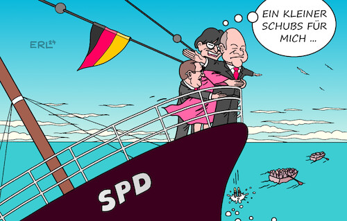 Cartoon: SPD (medium) by Erl tagged politik,partei,spd,krise,bundesregierung,ampel,bundeskanzler,olaf,scholz,führung,kommunikation,umfragetief,gerüchte,austausch,verteidigungsminister,boris,pistorius,untergang,titanic,vorsitzende,saskia,esken,karikatur,erl,politik,partei,spd,krise,bundesregierung,ampel,bundeskanzler,olaf,scholz,führung,kommunikation,umfragetief,gerüchte,austausch,verteidigungsminister,boris,pistorius,untergang,titanic,vorsitzende,saskia,esken,karikatur,erl