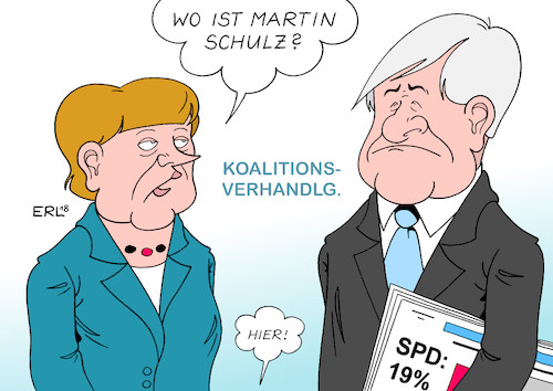 Cartoon: SPD bei 19 Prozent (medium) by Erl tagged bundestagswahl,regierung,regierungsbildung,sondierung,koalition,verhandlung,koalitionsverhandlungen,große,groko,cdu,csu,spd,umfrage,umfragetief,rekord,neunzehn,prozent,sonntagsfrage,partei,vorsitzender,martin,schulz,klein,bundeskanzlerin,angela,merkel,horst,seehofer,zeitung,politik,karikatur,erl,bundestagswahl,regierung,regierungsbildung,sondierung,koalition,verhandlung,koalitionsverhandlungen,große,groko,cdu,csu,spd,umfrage,umfragetief,rekord,neunzehn,prozent,sonntagsfrage,partei,vorsitzender,martin,schulz,klein,bundeskanzlerin,angela,merkel,horst,seehofer,zeitung,politik,karikatur,erl