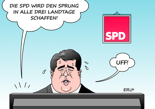 Cartoon: SPD Landtagswahlen (medium) by Erl tagged erl,karikatur,fernsehen,erleichterung,hürde,prozent,fünf,landtag,sprung,verluste,führungsschwäche,gabriel,sigmar,vorsitzender,spd,anhalt,sachsen,pfalz,rheinland,württemberg,baden,landtagswahlen,landtagswahlen,baden,württemberg,rheinland,pfalz,sachsen,anhalt,spd,vorsitzender,sigmar,gabriel,führungsschwäche,verluste,sprung,landtag,fünf,prozent,hürde,erleichterung,fernsehen,karikatur,erl