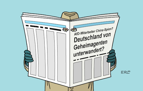 Cartoon: Spione (medium) by Erl tagged politik,geheimdienste,agenten,geheimagenten,spione,enttarnung,deutschland,spionage,russland,china,afd,mitarbeiter,kandidat,europawahl,maximilian,krah,verdacht,zeitung,gucklöcher,schlapphut,trenchcoat,handschuhe,karikatur,erl,politik,geheimdienste,agenten,geheimagenten,spione,enttarnung,deutschland,spionage,russland,china,afd,mitarbeiter,kandidat,europawahl,maximilian,krah,verdacht,zeitung,gucklöcher,schlapphut,trenchcoat,handschuhe,karikatur,erl