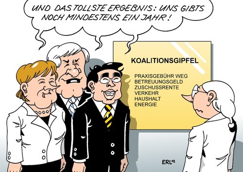 Cartoon: Spitzenergebnis (medium) by Erl tagged regierung,koalition,schwarz,gelb,cdu,csu,fdp,gipfel,streit,versagen,einigung,praxisgebühr,abschaffung,betreuungsgeld,einführung,rente,zuschuss,verkehr,haushalt,energie,wahl,bundestag,bundestagswahl,2013,regierung,koalition,schwarz,gelb,cdu,csu,fdp,gipfel,streit,versagen,einigung,praxisgebühr,abschaffung,betreuungsgeld,einführung,rente,zuschuss,verkehr,haushalt,energie,wahl,bundestag,bundestagswahl,2013