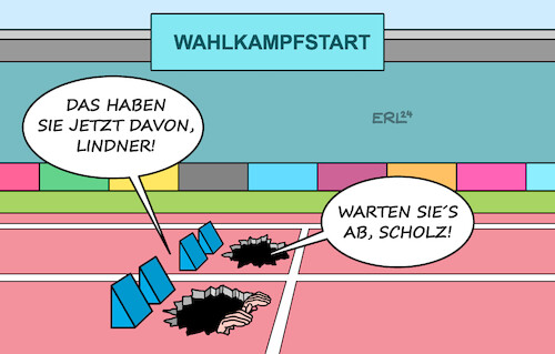 Cartoon: Startpositionen (medium) by Erl tagged politik,ampel,entlassung,lindner,scholz,fdp,day,lügen,ausstieg,koalition,wahlkampf,start,karikatur,erl,politik,ampel,entlassung,lindner,scholz,fdp,day,lügen,ausstieg,koalition,wahlkampf,start,karikatur,erl