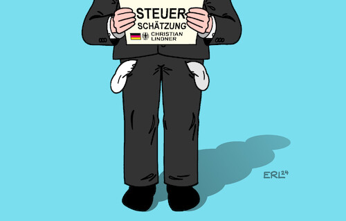 Cartoon: Steuerschätzung (medium) by Erl tagged politik,bundesregierung,ampel,spd,grüne,fdp,streit,haushalt,schulden,schuldenbremse,sparen,sparkurs,steuern,steuerschätzung,einnahmen,rückgang,finanzminister,christian,lindner,hose,taschen,hosentaschen,leer,karikatur,erl,politik,bundesregierung,ampel,spd,grüne,fdp,streit,haushalt,schulden,schuldenbremse,sparen,sparkurs,steuern,steuerschätzung,einnahmen,rückgang,finanzminister,christian,lindner,hose,taschen,hosentaschen,leer,karikatur,erl