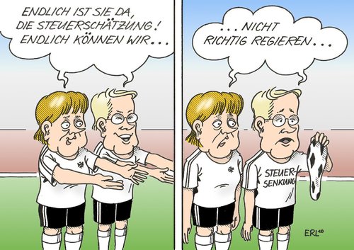 Cartoon: Steuerschätzung (medium) by Erl tagged cdu,csu,fdp,schwarzgelb,koalition,regierung,regieren,steuerschätzung,nichtregieren,steuerausfälle,steuersenkungmerkel,westerwelle,fußball,cdu,csu,fdp,schwarzgelb,koalition,regierung,regieren,steuerschätzung,nichtregieren,steuerausfälle,steuern,steuer,westerwelle,fußball,fussball