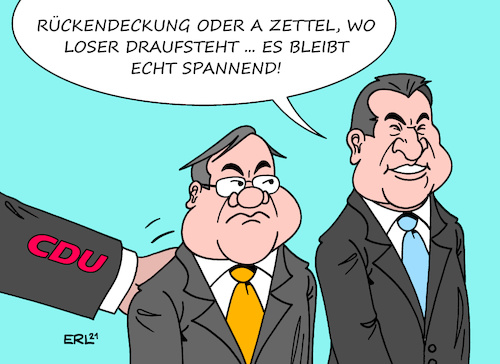 Cartoon: Sticheleien (medium) by Erl tagged politik,partei,cdu,csu,union,kanzlerkandidat,kanzlerkandidaten,armin,laschet,rückendeckung,präsidium,stichelei,markus,söder,rücken,zettel,loser,schwesterparteien,konkurrenz,ministerpräsident,nrw,bayern,karikatur,erl,politik,partei,cdu,csu,union,kanzlerkandidat,kanzlerkandidaten,armin,laschet,rückendeckung,präsidium,stichelei,markus,söder,rücken,zettel,loser,schwesterparteien,konkurrenz,ministerpräsident,nrw,bayern,karikatur,erl