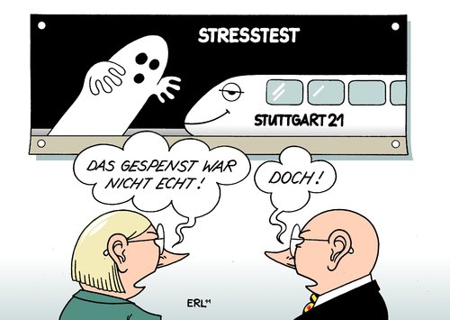 Cartoon: Stuttgart 21 (medium) by Erl tagged bahnhof,stresstest,stuttgart21,unterirdisch,stuttgart,neubau,db,deutsche,bahn,streit,gegner,stuttgart 21,stresstest,bahnhof,stuttgart,21