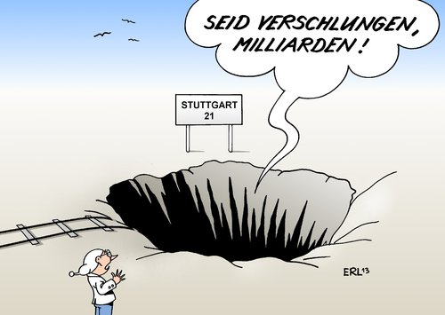 Cartoon: Stuttgart 21 (medium) by Erl tagged gleise,verschlingen,milliardenloch,milliarden,kostenexplosion,kosten,bahn,deutsche,tiefbahnhof,bahnhof,stuttgart21,stuttgart21