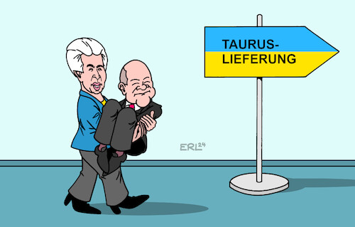 Cartoon: Taurus (medium) by Erl tagged politik,krieg,angriff,überfall,wladimir,putin,russland,ukraine,deutschland,hilfe,waffenlieferungen,bundeskanzler,olaf,scholz,zögern,lieferung,taurus,marschflugkörper,reichweite,drängen,marie,agnes,strack,zimmermann,zum,jagen,tragen,karikatur,erl,politik,krieg,angriff,überfall,wladimir,putin,russland,ukraine,deutschland,hilfe,waffenlieferungen,bundeskanzler,olaf,scholz,zögern,lieferung,taurus,marschflugkörper,reichweite,drängen,marie,agnes,strack,zimmermann,zum,jagen,tragen,karikatur,erl