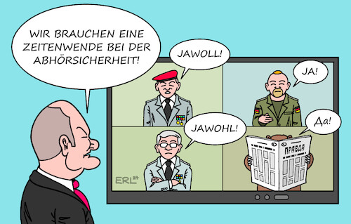 Cartoon: Taurus Leaks (medium) by Erl tagged politik,bundeswehr,konferenz,videokonferenz,diskussion,lieferung,taurus,marschflugkörper,ukraine,einsatz,krieg,russland,abhören,veröffentlichung,bundeskanzler,olaf,scholz,aufklärung,verbesserung,abhörsicherheit,bär,spion,zeitung,prawda,karikatur,erl,politik,bundeswehr,konferenz,videokonferenz,diskussion,lieferung,taurus,marschflugkörper,ukraine,einsatz,krieg,russland,abhören,veröffentlichung,bundeskanzler,olaf,scholz,aufklärung,verbesserung,abhörsicherheit,bär,spion,zeitung,prawda,karikatur,erl