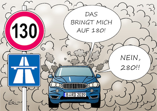 Cartoon: Tempolimit (medium) by Erl tagged politik,auto,verkehr,autobahn,vorschlag,tempolimit,130,stundenkilometer,geschwindigkeit,geschwindigkeitsbegrenzung,protest,autolobby,raser,einhaltung,klimaziele,co2,ausstoß,begrenzung,karikatur,erl,politik,auto,verkehr,autobahn,vorschlag,tempolimit,130,stundenkilometer,geschwindigkeit,geschwindigkeitsbegrenzung,protest,autolobby,raser,einhaltung,klimaziele,co2,ausstoß,begrenzung,karikatur,erl